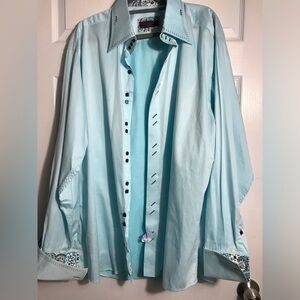 Axxes High Quality Light Blue Button-Front Shirt with Embellished Cuffs 3X